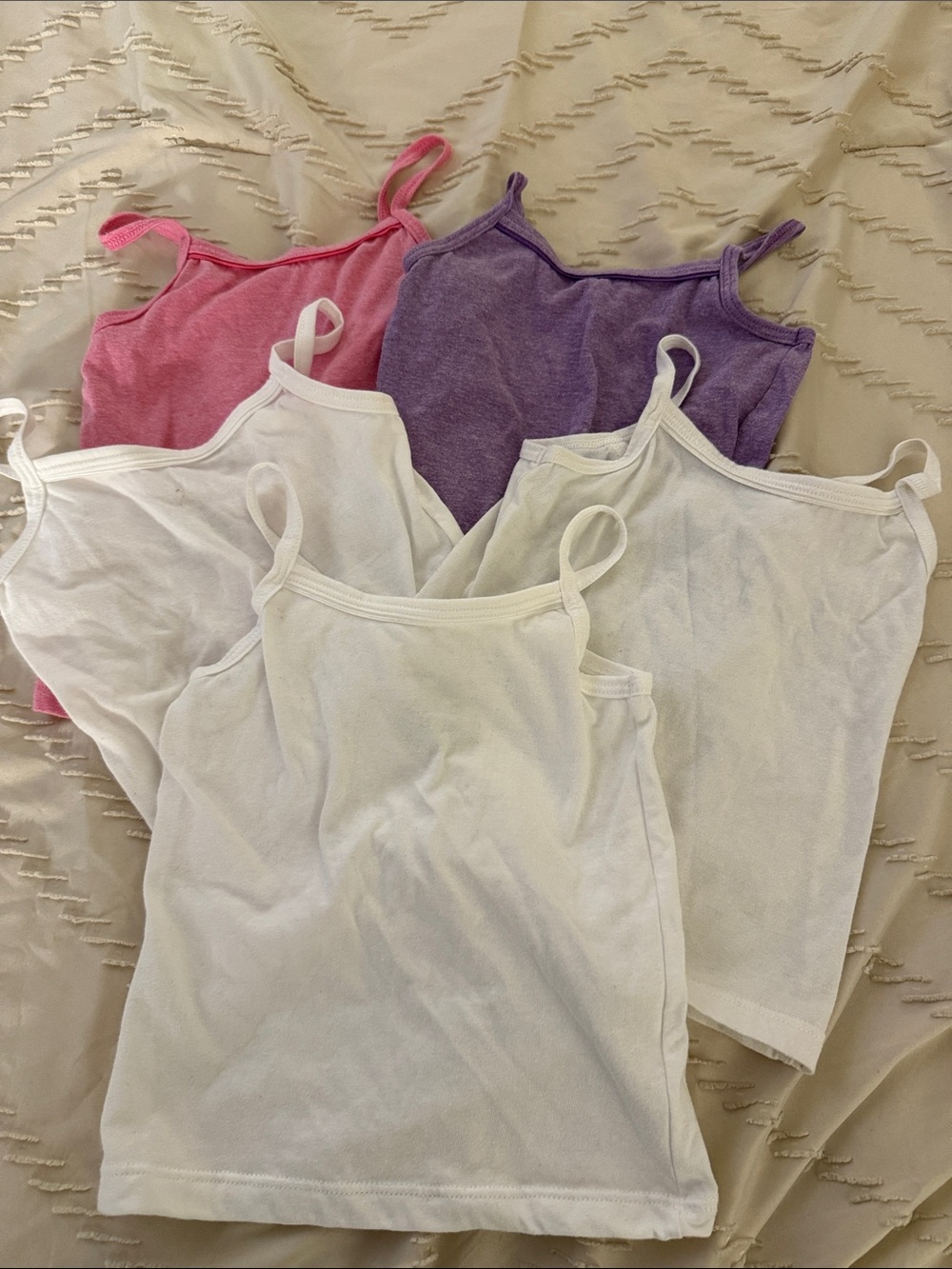 Girls' Cotton Tank Top Set- White, Pink, Purple